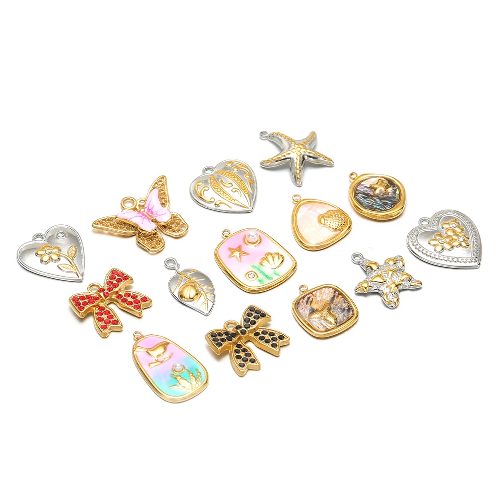

4Pcs Stainless Steel Bowknot Charms Heart Star Pendants DIY French Jewelry Earrings Making Handmade Necklaces Components Bulk