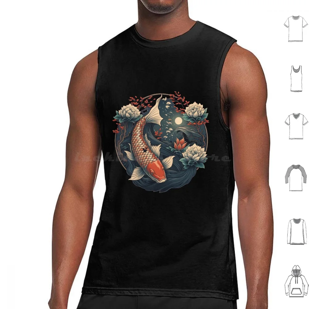 Japanese Fish Traditional Art Tank Tops Print Cotton Japan Japanese Manga Monster Food Kaiju Retro Vintage Cinema