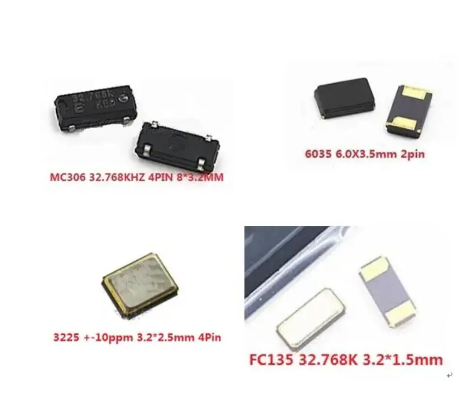 

10 шт. (3225 +-10ppm 4P 32 МГц 12 МГц) (32,768 кГц MC306 8*3,2 мм 4P) (FC135 3,2*1,5 мм 2PIN) (6035 12M 2PIN) пассивный кварцевый генератор