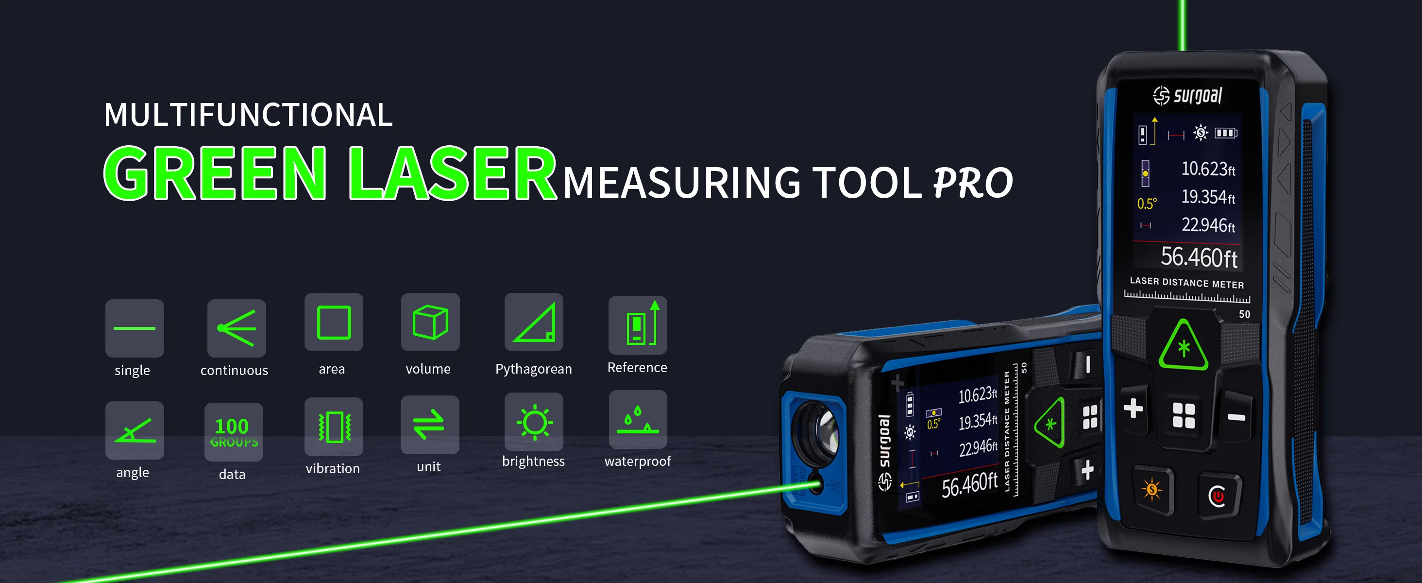 100 m grüne Laser-Entfernungsmesser, multifunktional, mit digitalem Farbbildschirm, Vibrationsmessgerät, Laser-Entfernungsmessgerät, Band – Detail 1