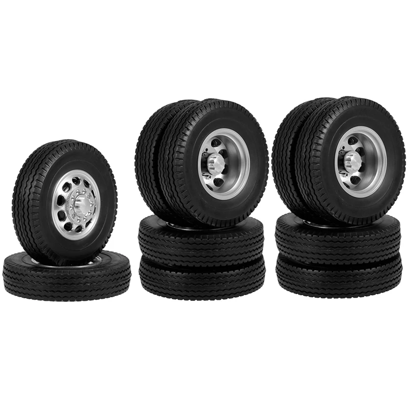 

HOT-6PCS Metal Front And Rear Wheel Hub Rubber Tire Wheel Tyres Complete Set For 1/14 Tamiya RC Trailer Tractor Truck Car A