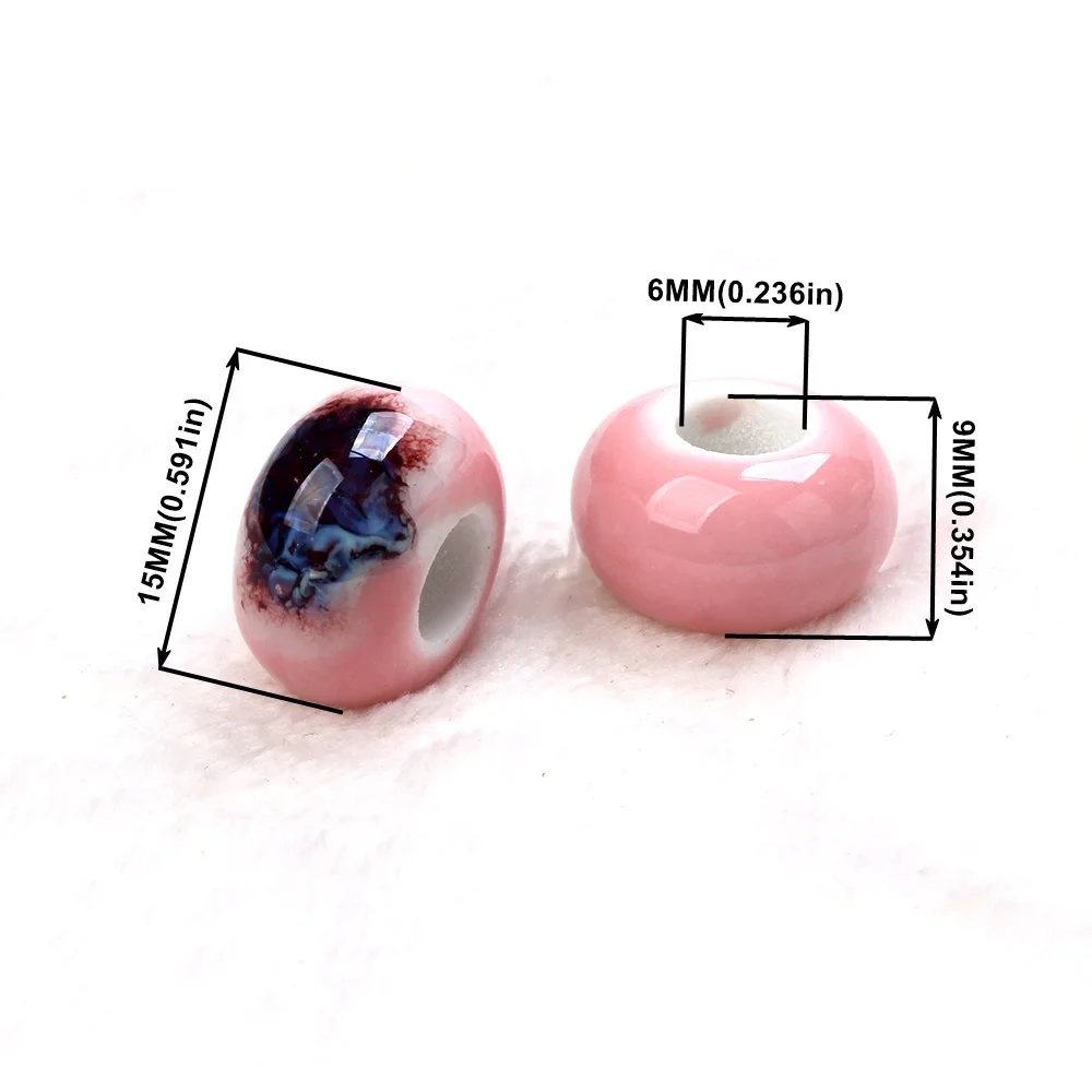 4Pcs/Bag 15MM Ceramic Circular Large Hole Loose BeadsDIY Handmade Bead Material Bracelet Necklace Jewelry Loose Bead Accessories