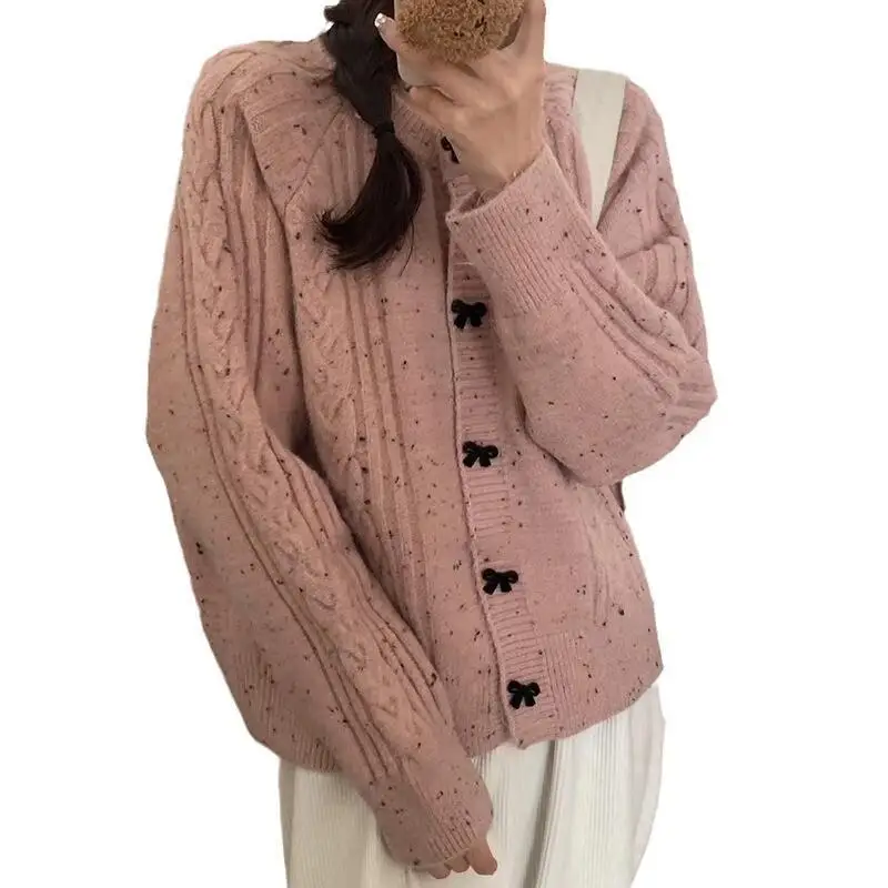 Korean Style Bow Red Sweater Coat Women Lazy Chic Soft Knit Cardigan Cozy Casual Outerwear Elegant Feminine Fashion Cute Kawaii