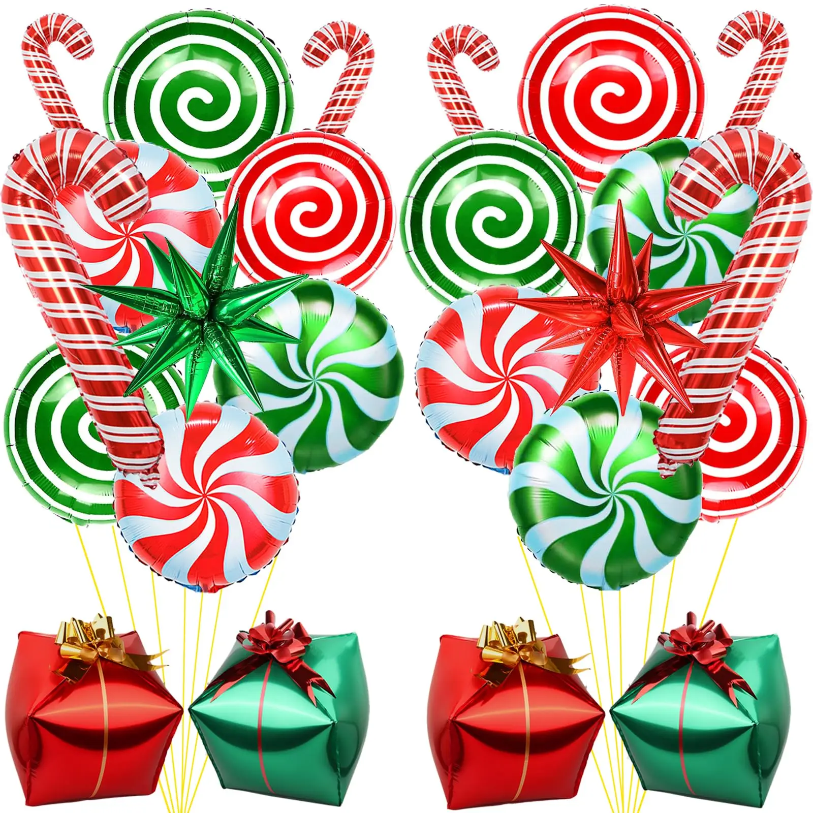24 Stück Weihnachts-Folienballon-Set, Zuckerstange, große Süßigkeiten-Geschenkbox, explodierender Stern-Ballon, Geburtstag, Süßigkeiten, Party-Dekoration