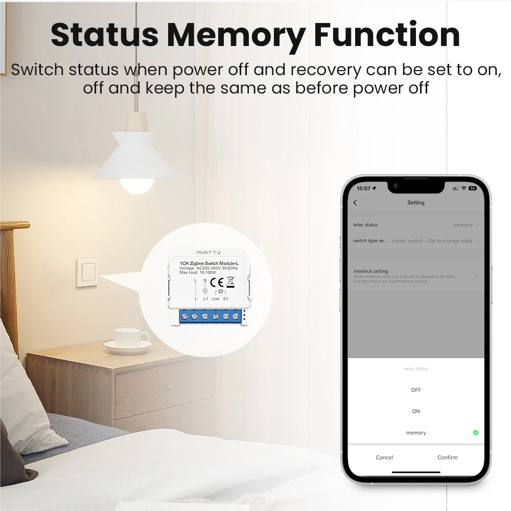 AVATTO Tuya ZigBee Smart Light Switch No Neutral Relay Module 1/2/3 Gang Smart Life/Tuya App Control,Work with Alexa Google Home