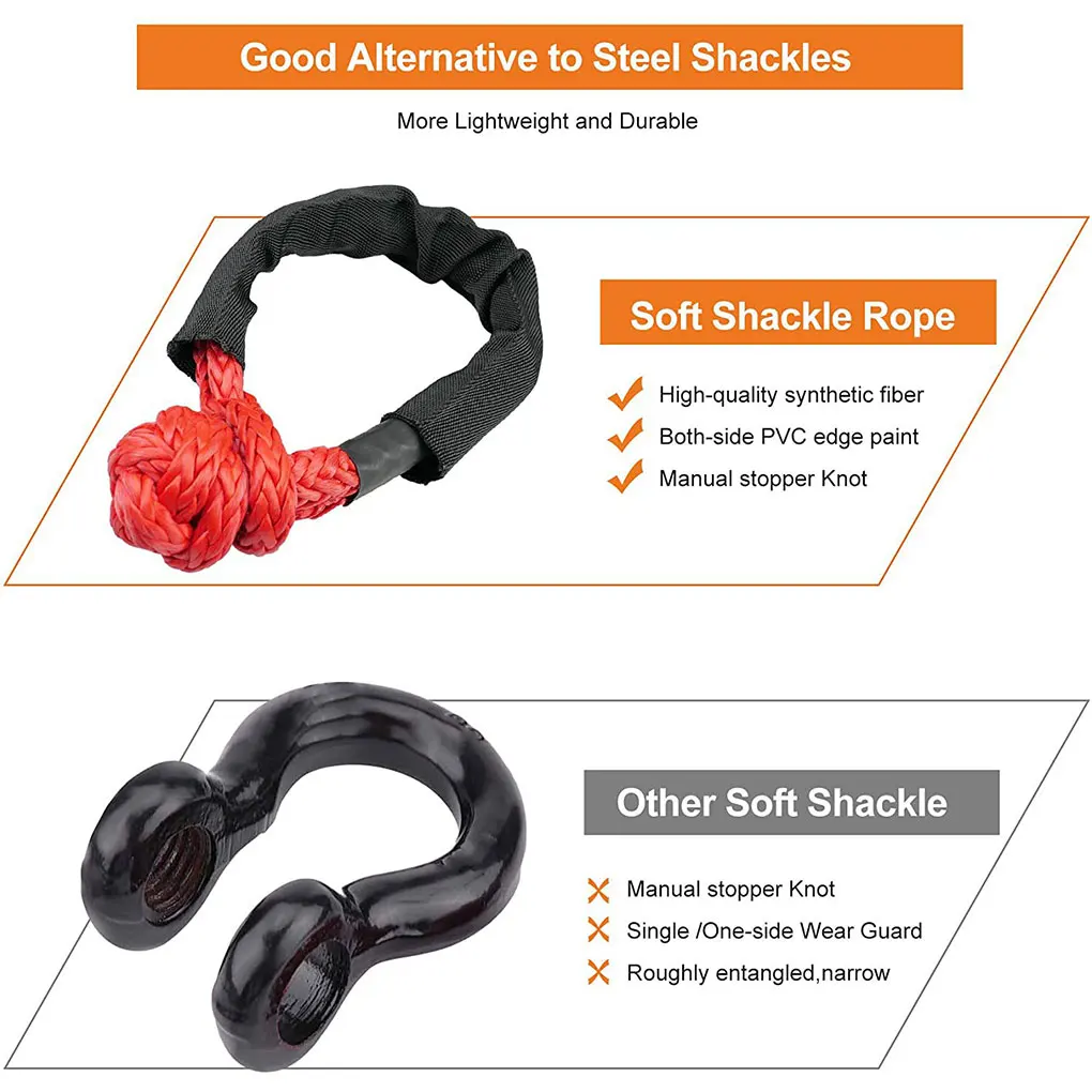 Soft Shackle with Protective Cover Strong Carabiner Ring 38000lbs Hitch Strap Towing Ropes Traction Snatch Hooks Trailers Orange