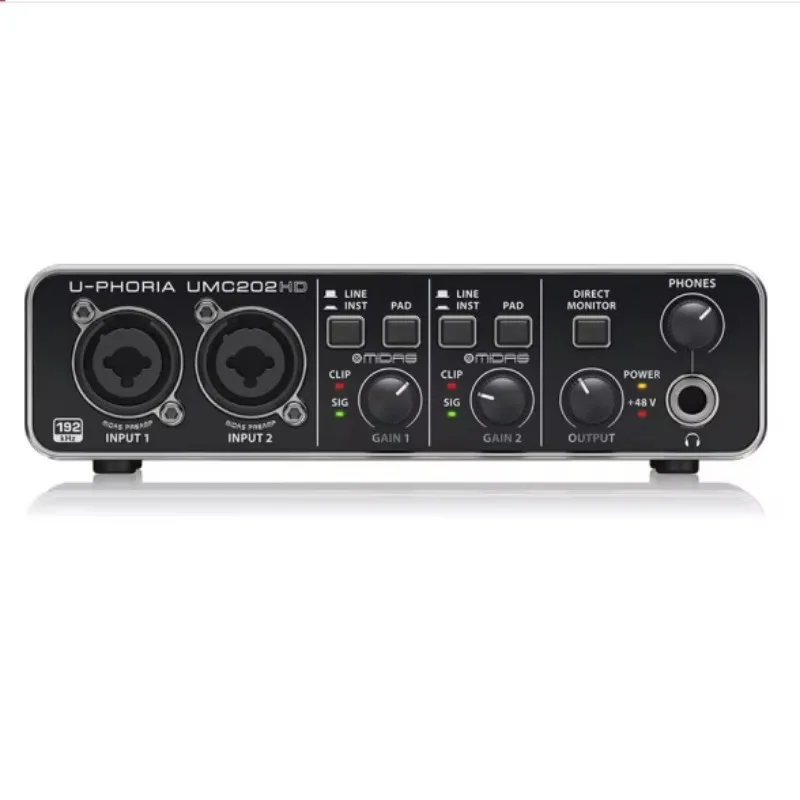U-PHORIA UMC202HD External Sound Card 2-In/2-Out +48V Phantom Power Zero-Latency Monitoring
