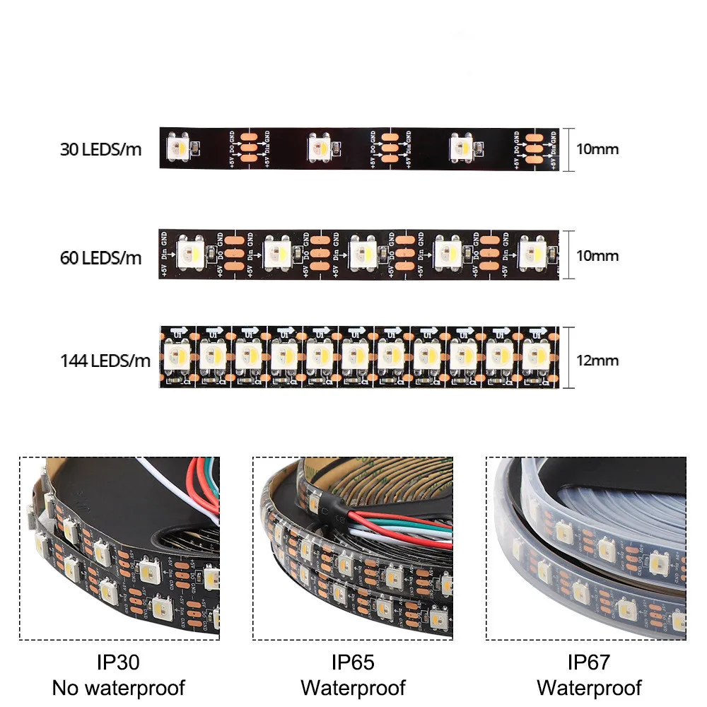 

SK6812 RGBW Led Strip Light 4 in 1 Similar WS2812B 5m 30 60 144 LEDs Individual Addressable RGBWW Led Lights IP30 65 67 5V