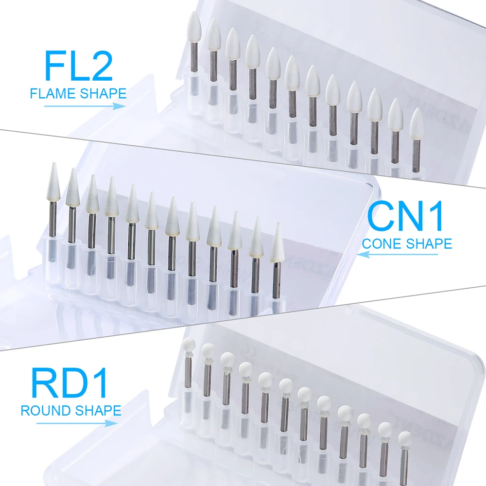 JOY DENTAL 12pcs/Pack Dental Flame Cone Round White Stone Polisher FG Burs for Polishing Dental Clinic Metal Resin Porcelain