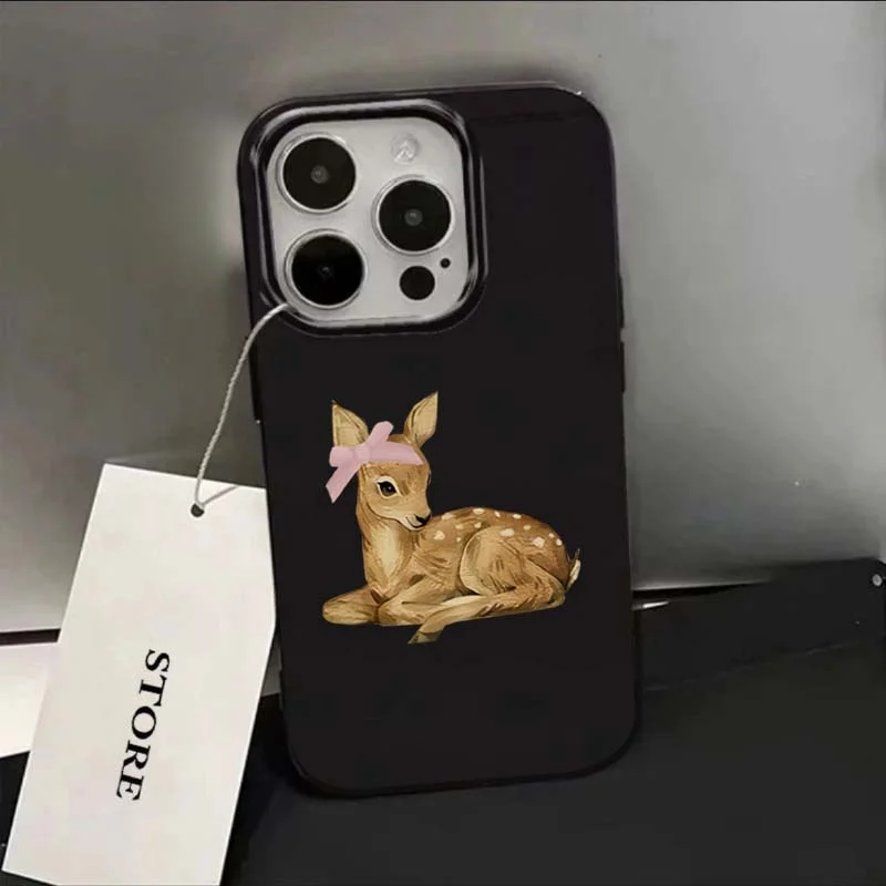 

Fashion Deer Bownote Pattern Phone Case For iPhone 16 Pro Max 15 14 13 12 11 XS X XR 7 8 Plus 16E Cartoon Shockproof Soft Cover