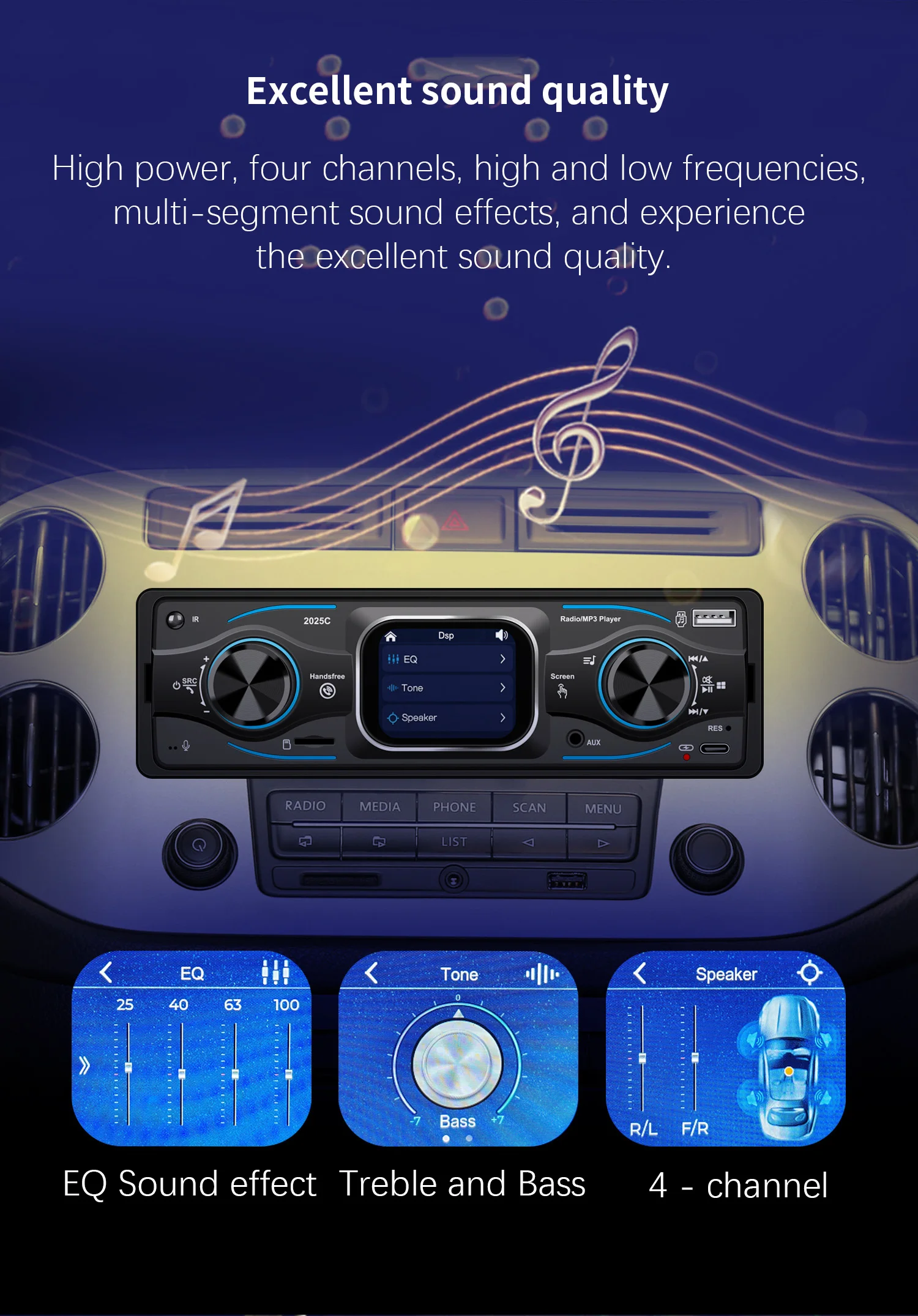 ESSGOO Single 1 Din Universal MP3 FM Player Car Stereo Radio Bluetooth 6.0 Handsfree USB/AUX with DAB+ 7 color Remote Control