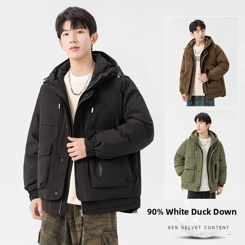 

Men's down Jaet Hooded Thiened Warm Sli Korean Sle Outdoor Ci Casual White Du down Filling Straight Cut Coat