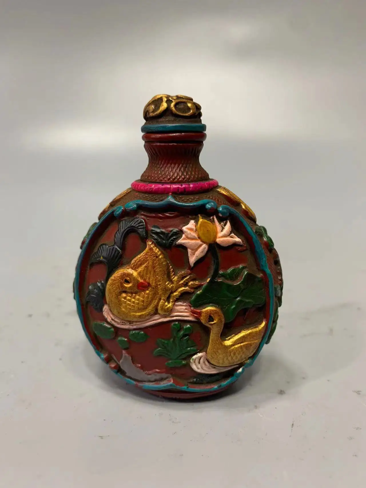 

Rare Qing Dynasty CHINESE Old Cinnabar color painting Carved SNUFF BOTTLE,Fisherman,428g(weight),Free shipping