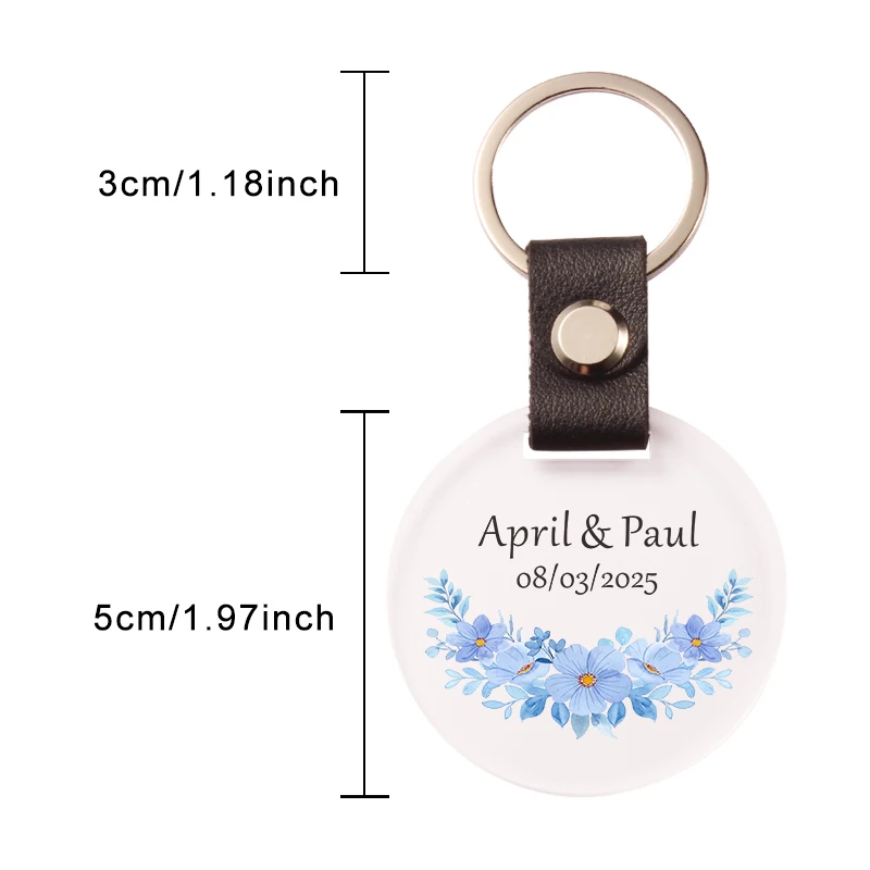 1pcs/10pcs Personalized Wedding Printing Name and Date Keychain PU And Acrylic Key Chain Giving Favors | Party Gifts To Guests