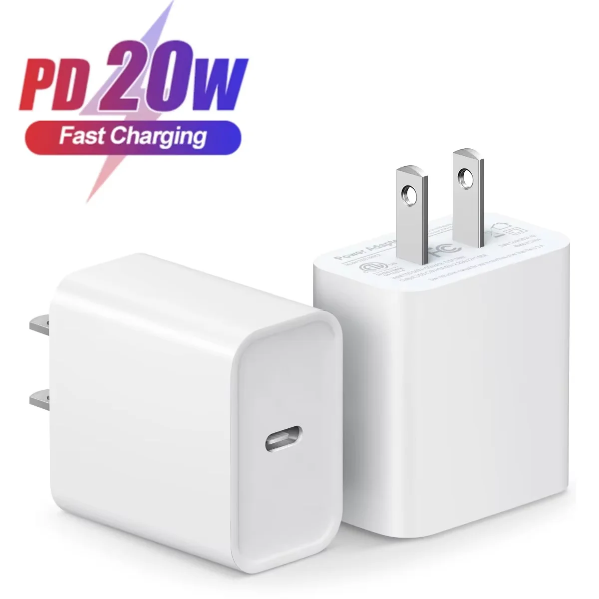 1-2pcs PD 20W USB C Fast Charge US Plug Wall Charger Adapter For Phone 16 15 14 13 12 Pro Max Plus Xiaomi Samsung Phone Charger