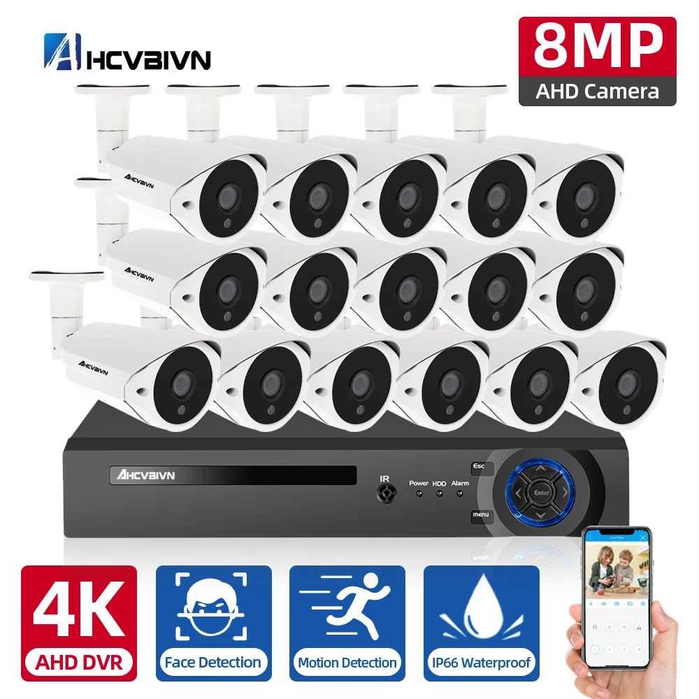 

16 Channel DVR Kit 4K 8CH CCTV IP DVR Home Security Camera System Set Outdoor AHD Bullet Camera Video Surveillance Kit 16CH 8MP