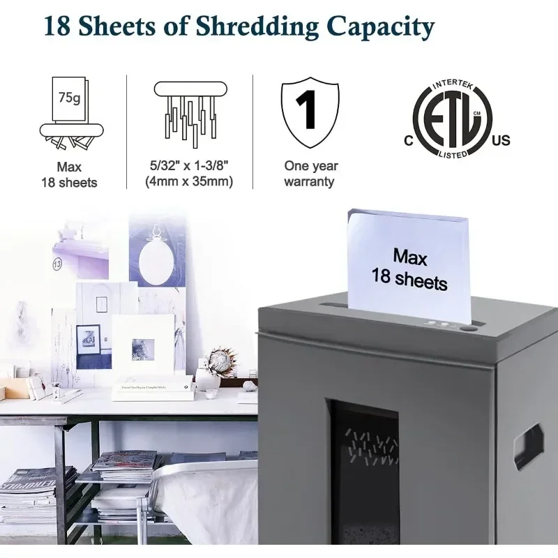 18-Sheet 60 Mins Running Time Cross Cut High Security Level P-4 Heavy Duty Paper/CD/Card Ultra Quiet Shredder for Home Office