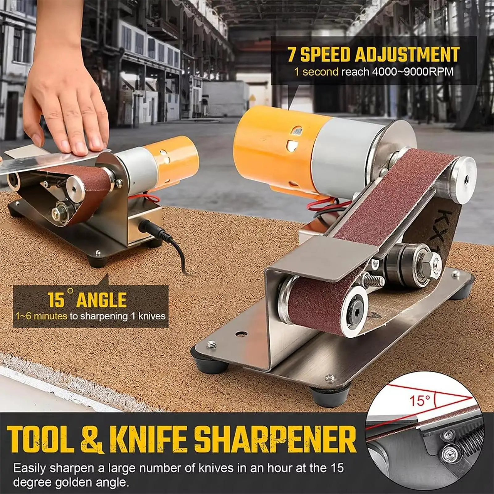 Mini Belt Sander Portable Multifunctional Mini Electric Sharpener Polishing Grinding Machine for Metal Working and Woodworking