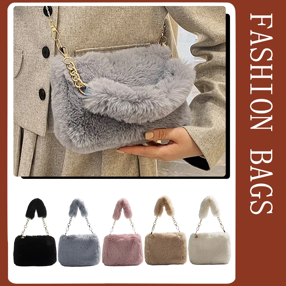

Women Plush Tote Handbag Casual Ziiper Sling Bag Versatile Fluffy Shoulder Bag Soft Cute Fall Winter Female Purse