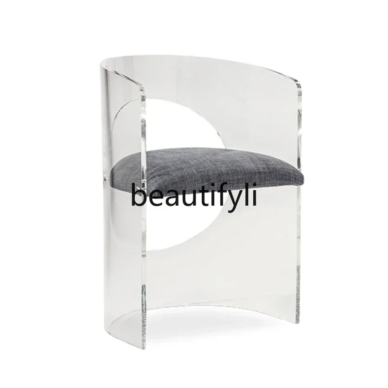 

Transparent crystal dining chair High-end plexiglass backrest Acrylic chair Armrest Creative crystal bar chair