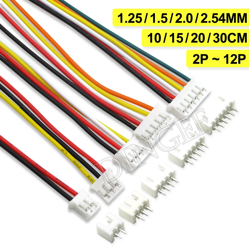 5 zestawów JST XH2.54 XH ZH PH 1.25mm 1.5mm 2.0mm 2.54mm Złącze kabla 2 3 4 5 6 7 8 9 10 12 PIN wtyk męski i żeński Gniazdo