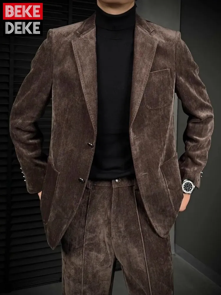 

Autumn Winter Men Suits Sets Single Breasted Business Blazers Jacket Two Piece Set Slim Fit Party Coat Full Length Pant Outfits