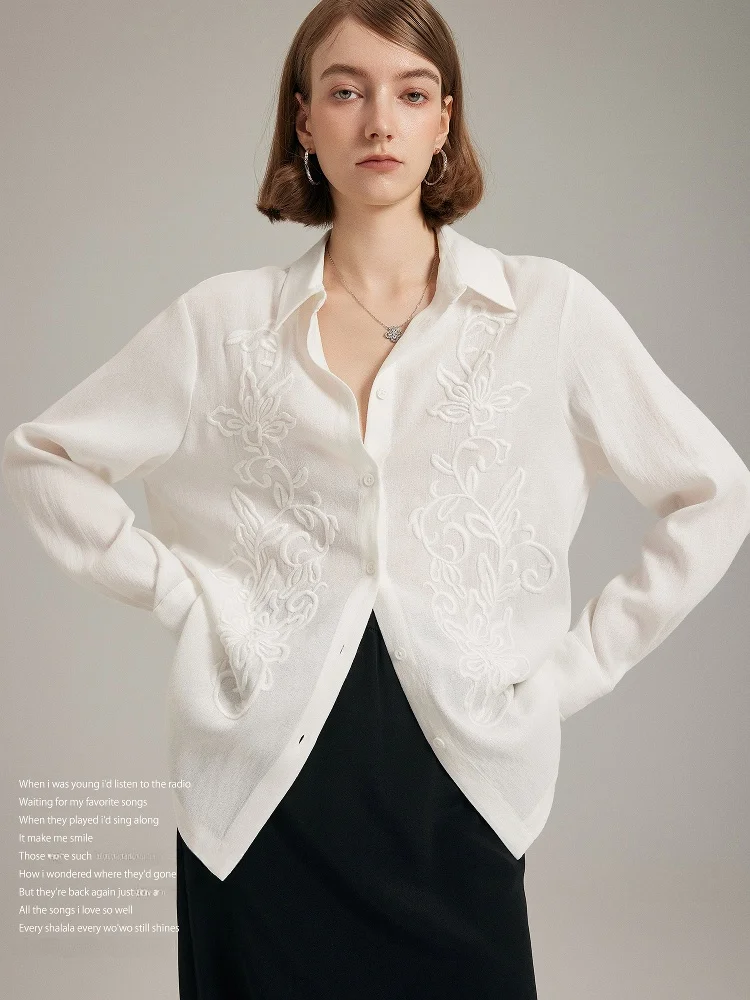 

LPBC Retro Artistic Heavy Embroidery Long Sleeve Texture Cotton Linen Sun Protection Shirt Straight Cut Commute Style Summer ...