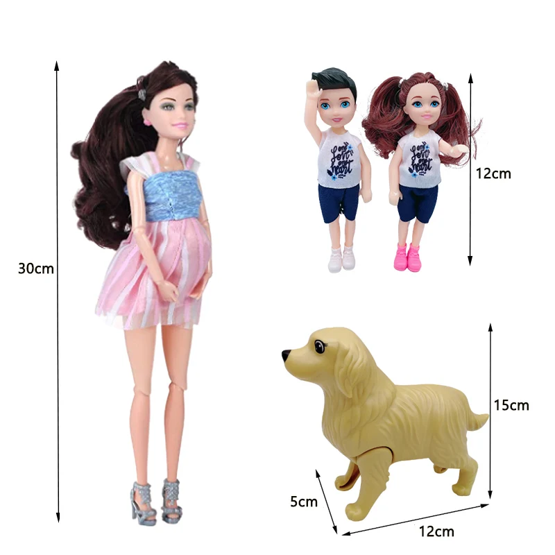 Fashion Cute Family Dolls Set Pregnant Mom Doll Have a Baby in Her Tummy 6 People With Accessories  Educational Toys for Kids