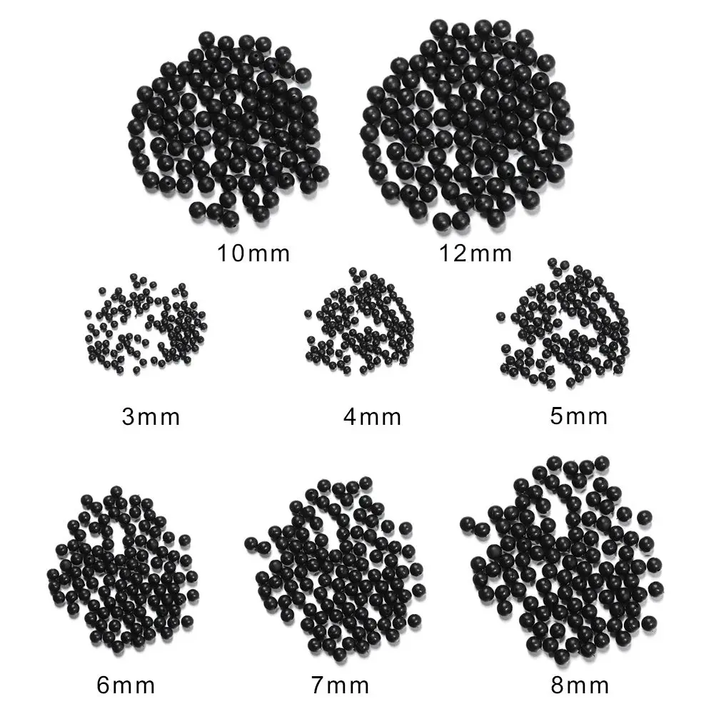100pcs/lot Fishing Beads Space Stopper Black 3mm-12mm Round Soft and hard beans Fishing Lures bait Hook Rig Accessories