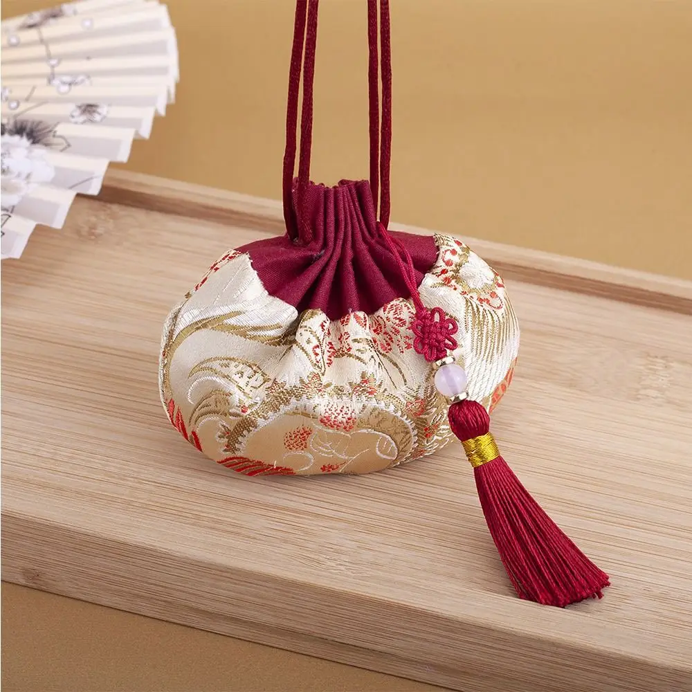 Fashion Flower Embroidery Pouch Portable Ladies Small Fragrance Bag Hanbok Decoration Brocade Ethnic Style Jewelry Bag