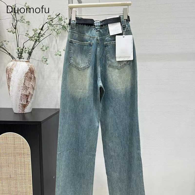 Duomofu-pantalones vaqueros rectos ajustados de cintura alta para mujer, Jeans clásicos de longitud completa, holgados, informales, lavados, a la