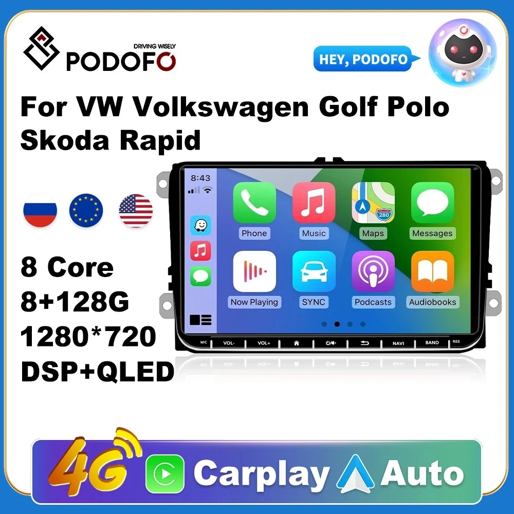 Podofo Radio Android 2 Din Multimedia Car Player For VW / Volkswagen Skoda Octavia golf 5 6 touran passat B6 polo Jetta Coche