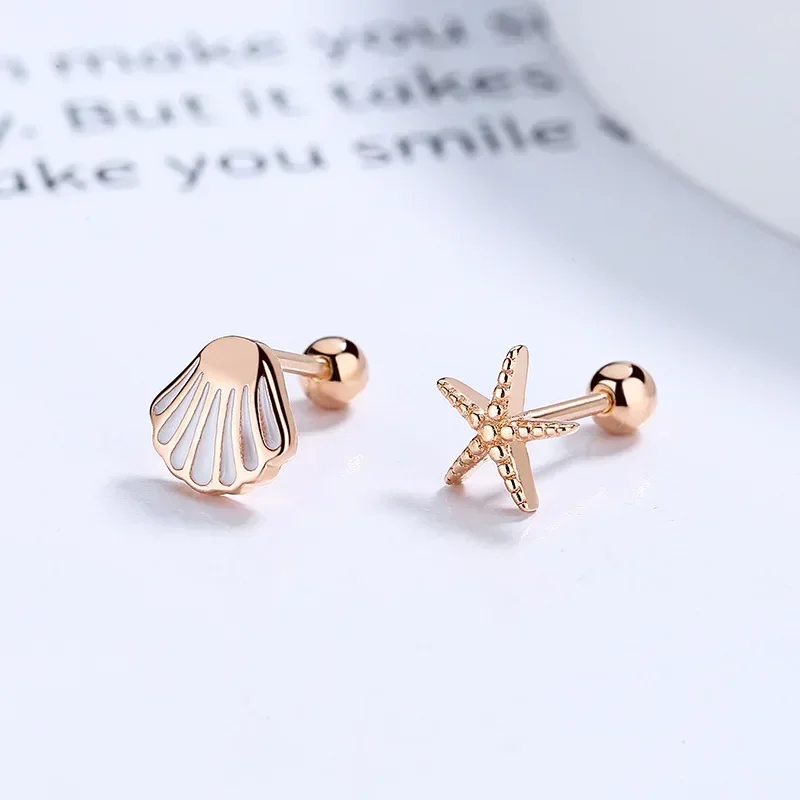 925 Sterling Silver Cute Crystal Starfish Screw Thread Stud Earrings For Women Kids Wedding Party Jewelry Gift Female Pendientes