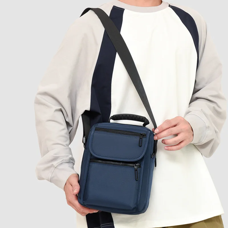 Men's waterproof Oxford single-shoulder small backpack, multi-pocket square large capacity hand-held crossbody travel bag