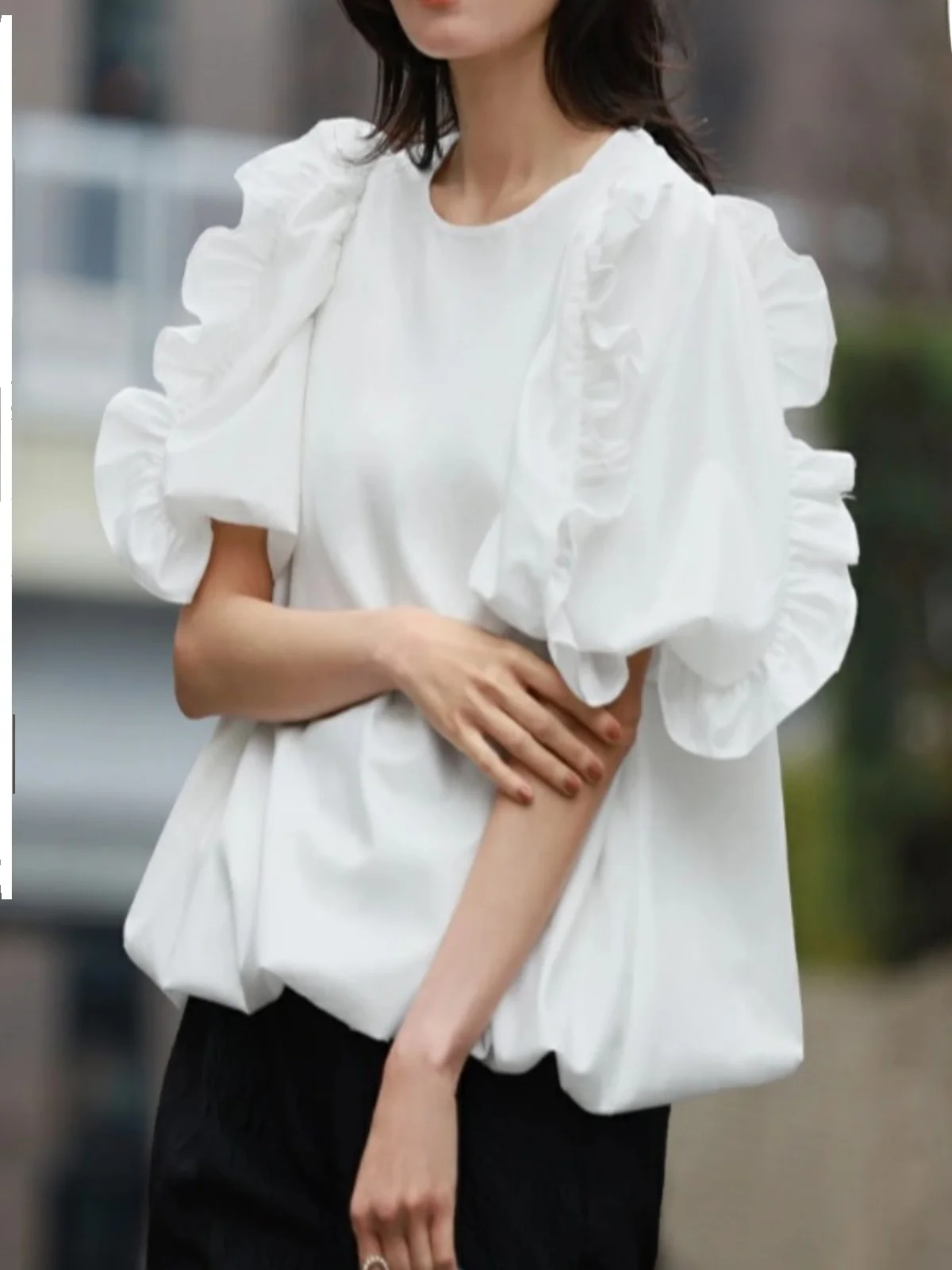 

Женский воздушный шар Sve irt с рюшами на подоле, круглый, хлопковый, 00% чистый цвет, весенне-летний топ, трансграничный топ