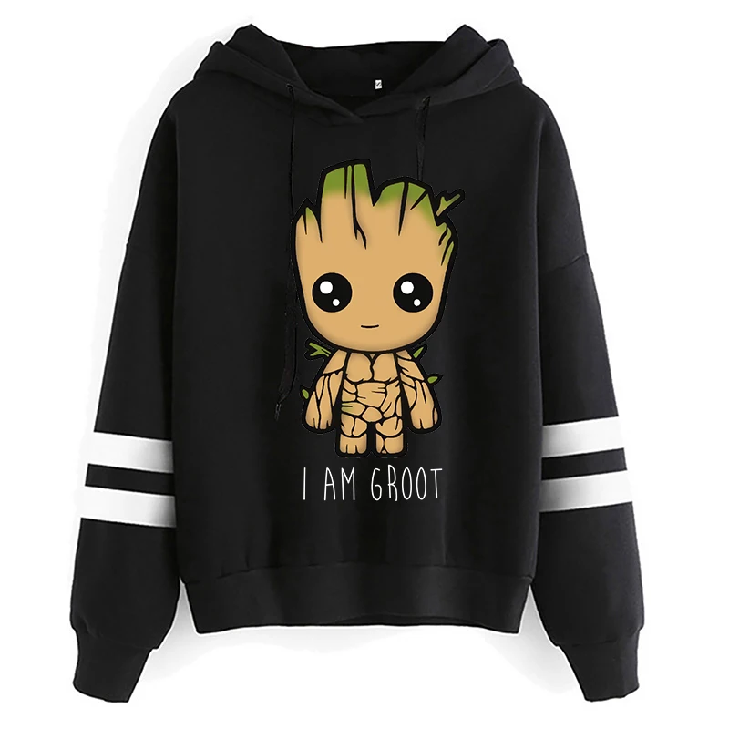 Kawaii groot engraçado dos desenhos animados hoodies feminino eu sou groot impresso gráfico hoodie harajuku moda casual streetwear camisolas