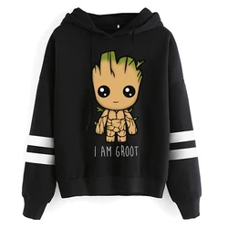 Kawaii groot engraçado dos desenhos animados hoodies feminino eu sou groot impresso gráfico hoodie harajuku moda casual streetwear camisolas femininas