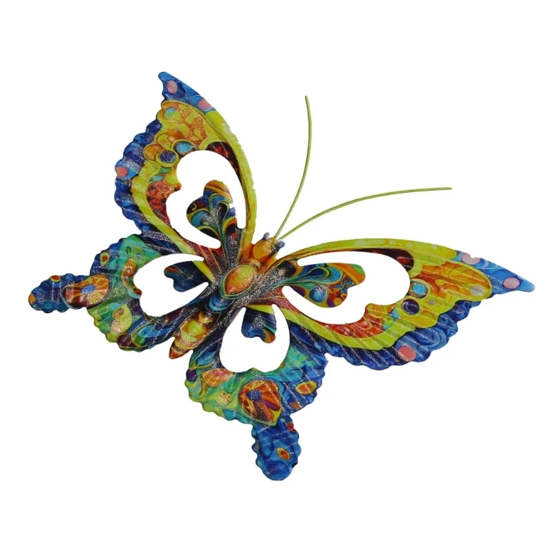 Hollow Out Colorful Metal Butterfly Sculpture Wall Art Decors Garden Ornament Dropshipping