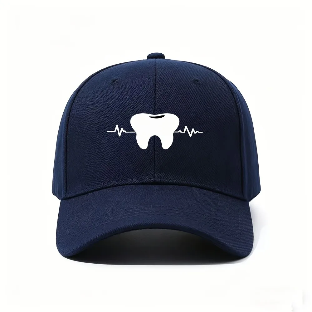 1pc Dental Heartbeat Print Baseball Cap, Cute Tooth ECG Pattern Hat, Casual Dentist Style Cap Sweet Dental Professional