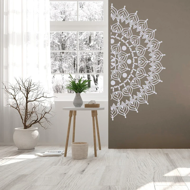 Naklejka ścienna z pół mandalą Zagłówek - zdejmowane naklejki ścienne Naklejki do sypialni, Mandala Wall Art Meditation Room Bohemian Gypsy MT34