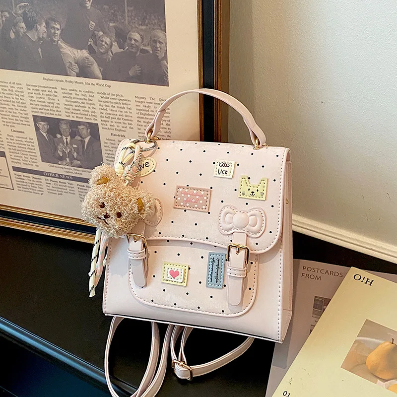 Cute Cartoon Bear PU Leather Mini Backpack for Women Daily School Travel Backpack with Adjustable Strap Color Block Pink/Yellow/