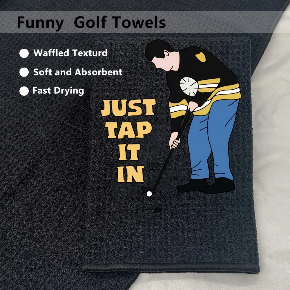 منشفة جولف للرجال Just Tap It" مع مشبك تصميم مطرز من البوليستر الناعم المتين للتأرجح المنفرد مثالي لحقائب الجولف ومنشفة الجولف
