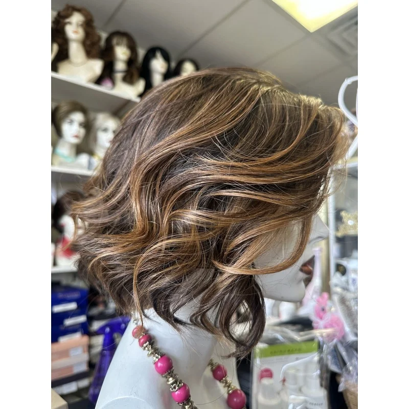 Brown Blond Highlight Wigs Short Curly  Hair Lace Front Wigs Pre Plucked