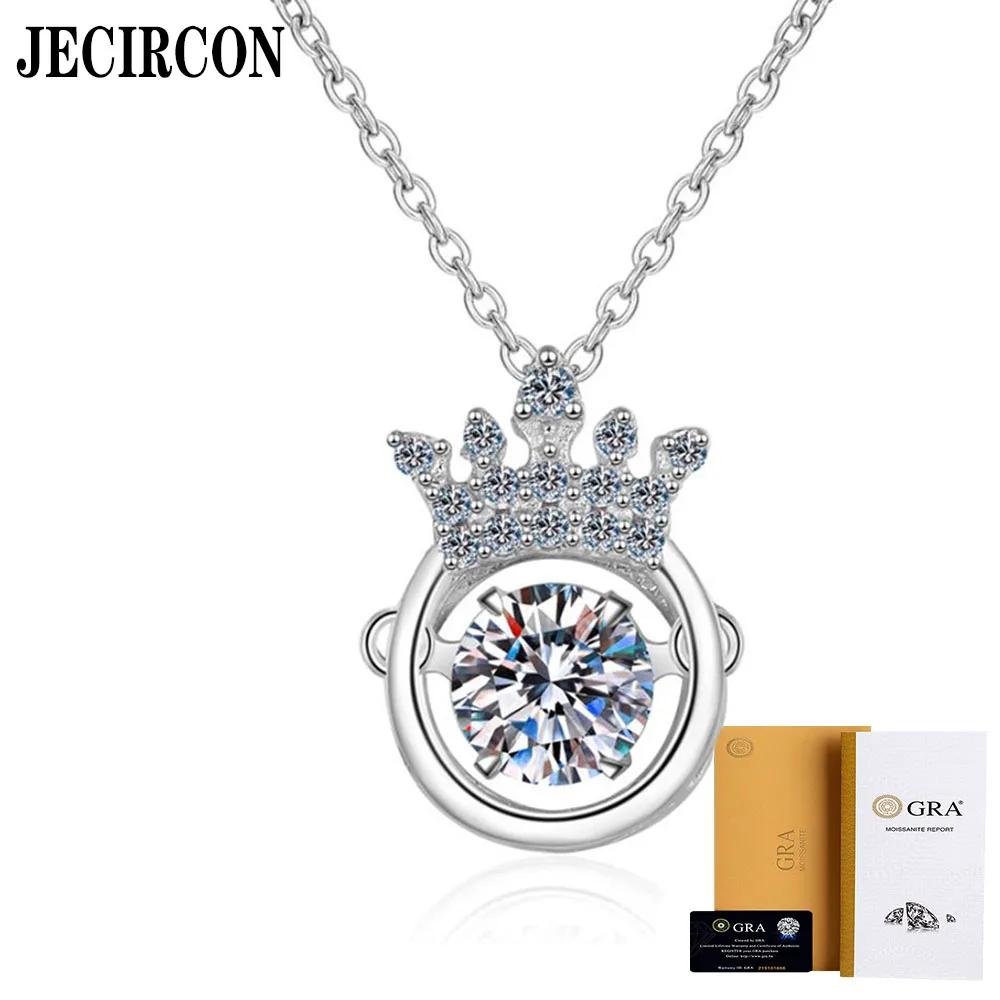 

JECIRCON 0.5ct Moissanite Necklace S925 Sterling Silver Smart Crown Beating Heart Pendant Chinese Valentine's Day Gift for Women