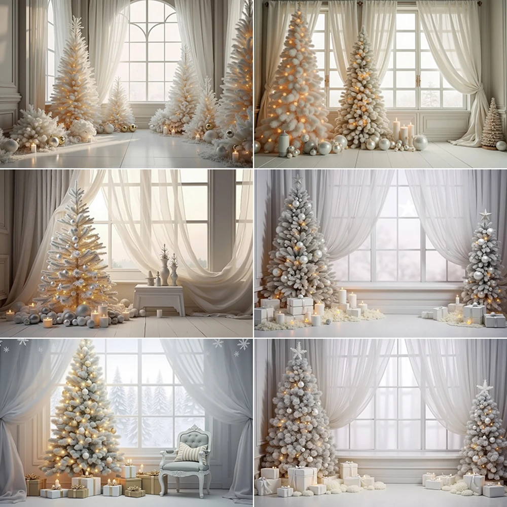 

MOON.QG Christmas Winter Curtain Background Photography White Candle Xmas Trees Photozone Backdrop Child Studio Photozone Props