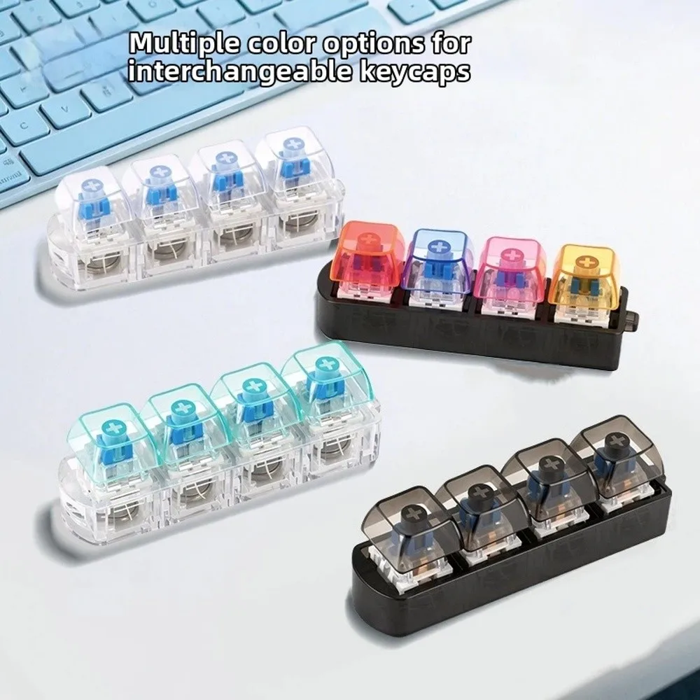4 Keys LED Keyboard Keychain Transparent Crisp Clicky Press Feeling Light Up Keycap Fidget with LED Light Novelty