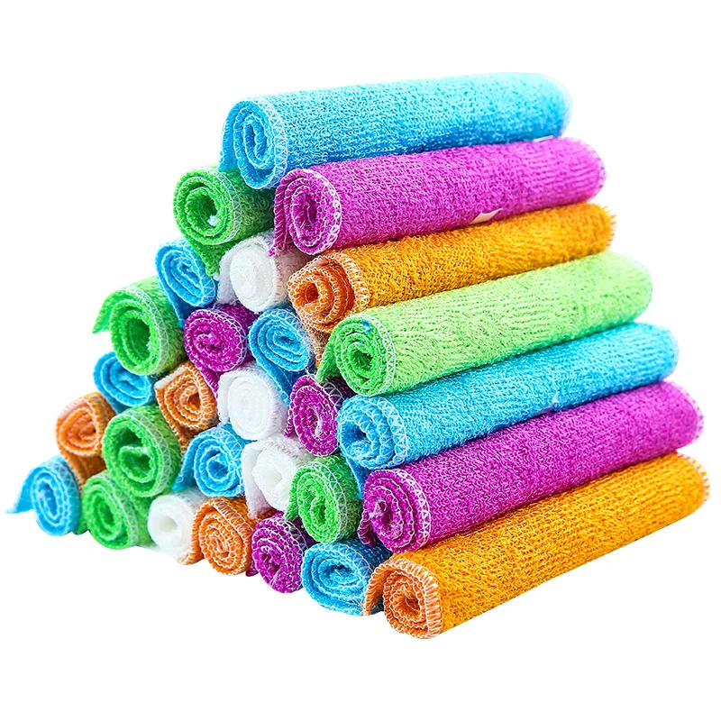 1 Pc Dish Cloth Bamboo Fiber High Efficient Anti-grease Washing Towel Kitchen Cleaning Wiping Rag Six Colors Home Accessories