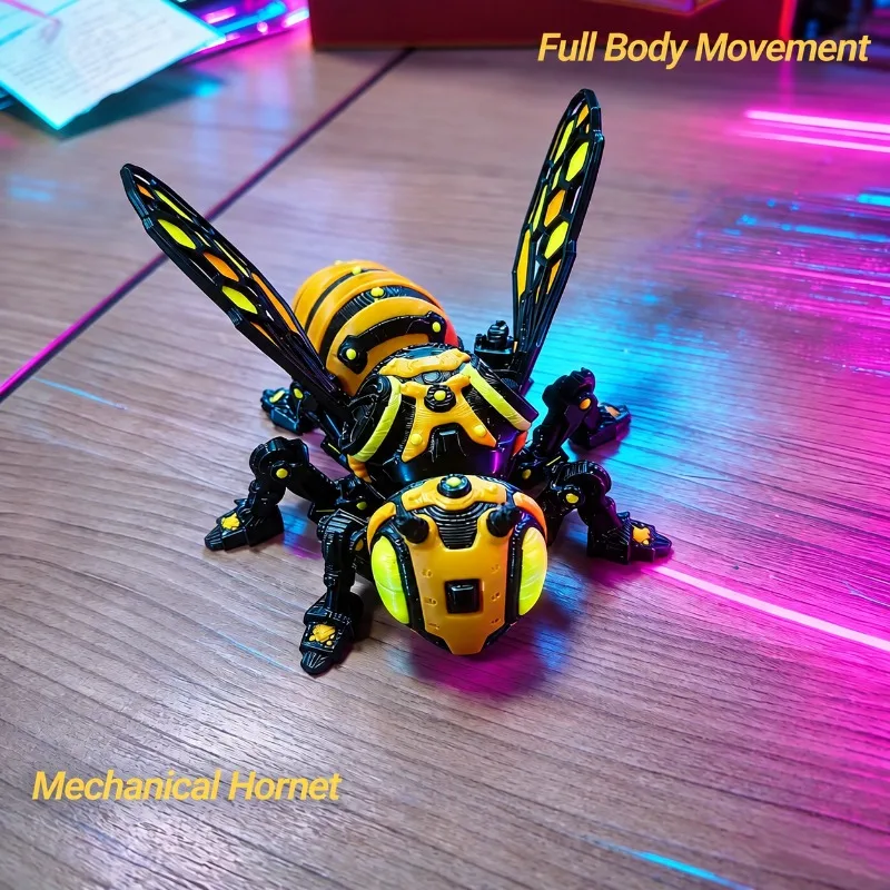 3D Printed Mechanical Bee Model, Cyberpunk Articulated Joint Figurine, Detachable Wing Ornament, Creative Movable Bug Toy