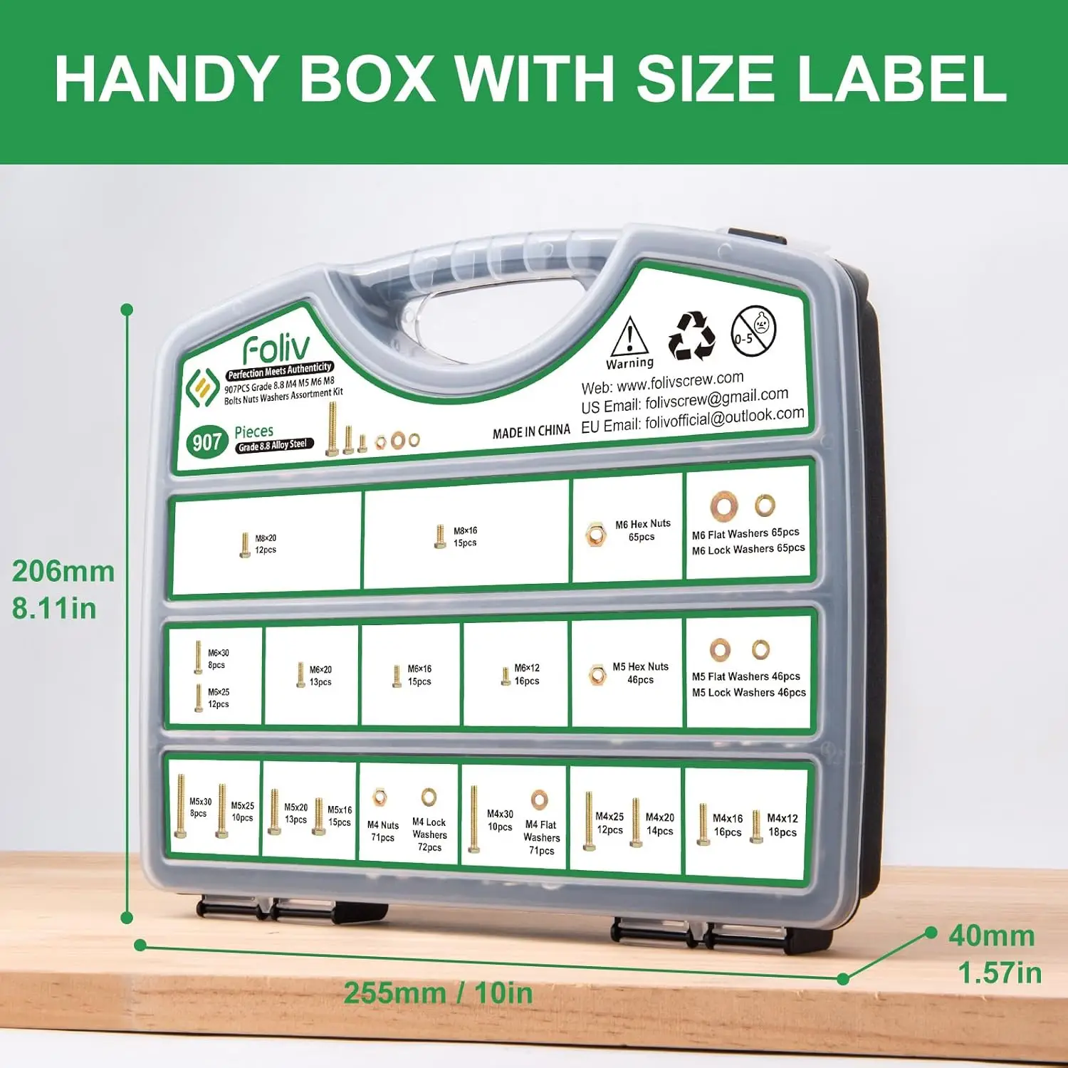 907 قطعة، مجموعة البراغي المترية بدرجة 8.8، M4 M5 M6 M8 مجموعات البراغي والصواميل الثقيلة، مجلفن أصفر، الطول يتراوح من