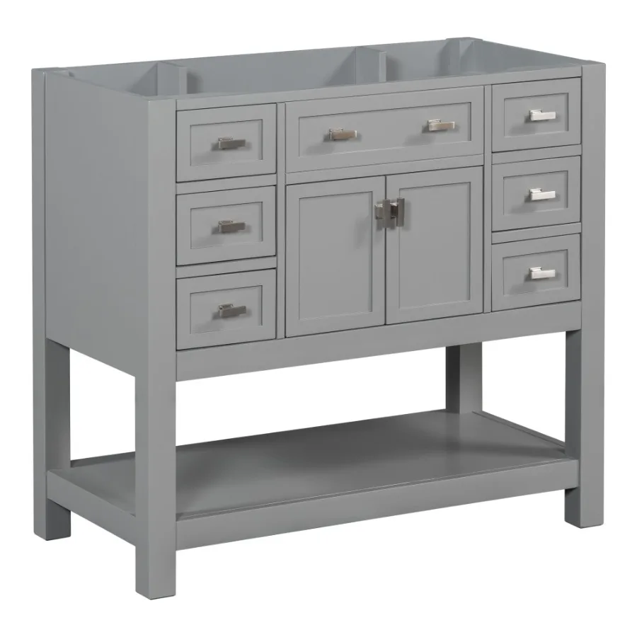 

36'' Bathroom Vanity without Top Sink Grey Cabinet only Modern Bathroom Storage Cabinet with 2 Soft Closing Doors and 6 Drawers